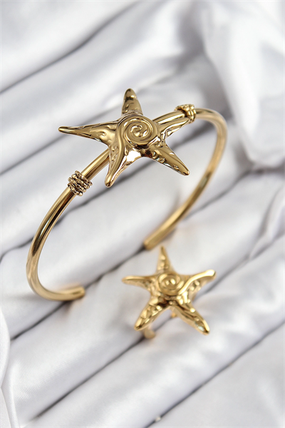 Pirinç Deniz Yıldızı Model Gold Renk Bileklik Yüzük Set