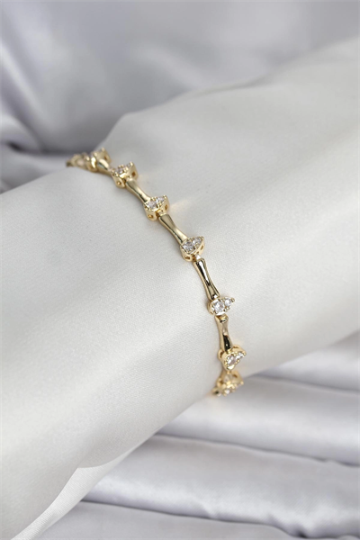 Pirinç Gold Renk Damla Model Zirkon Taşlı Kadın Bileklik