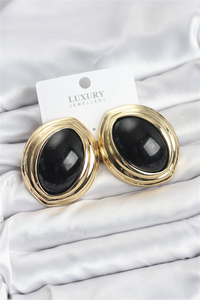 Pirinç Siyah Badem Model Vintage Gold Kadın Küpe
