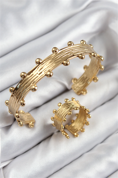 Pirinç Topcuk Model Gold Renk Bileklik Yüzük Set