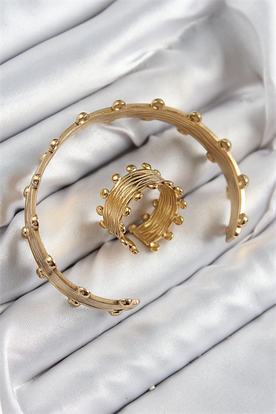 Pirinç Topcuk Model Gold Renk Bileklik Yüzük Set