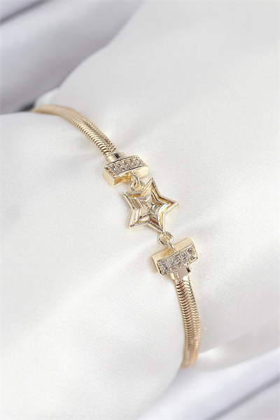 Pirinç Zirkon Taşlı Yıldız Model Gold Renk Kadın Bileklik