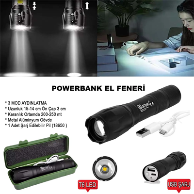 Powerbank Özellikli Uzun Menzilli EL Feneri Wt-039
