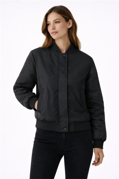 Premium Bomber Ceket Çıtçıt Kapamalı, Ribana Manşetli, Astarlı, Regular Fit Mont - Siyah