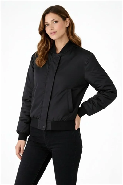 Premium Bomber Ceket Çıtçıt Kapamalı, Ribana Manşetli, Astarlı, Regular Fit Mont - Siyah