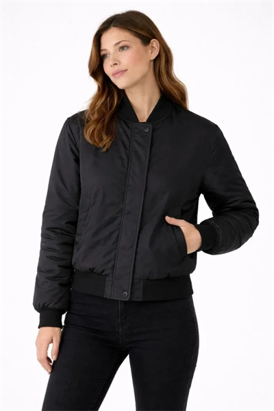 Premium Bomber Ceket Çıtçıt Kapamalı, Ribana Manşetli, Astarlı, Regular Fit Mont - Siyah