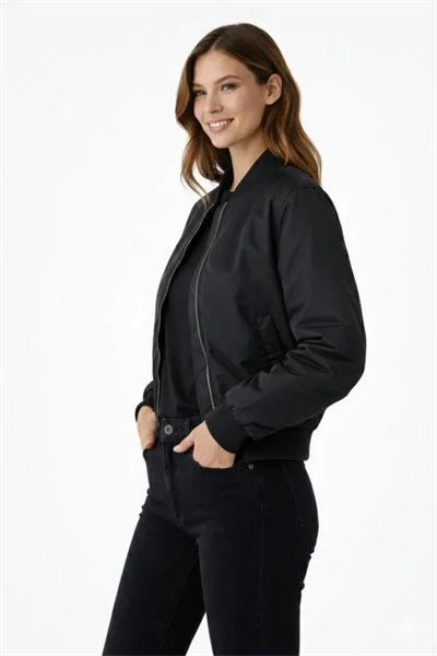 Premium Bomber Ceket Çıtçıt Kapamalı, Ribana Manşetli, Astarlı, Regular Fit Mont - Siyah