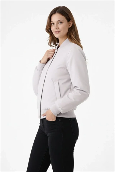 Premium Bomber Ceket Çıtçıt Kapamalı, Ribana Manşetli, Astarlı, Regular Fit Mont - Beyaz
