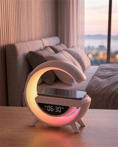 RGB Gece Lambalı Kablosuz Şarj Cihazlı Bluetooth Hoparlör Dijital Saat