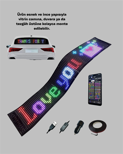 RGB Renkli LED Ekran Tabela USB Bağlantılı ve Kayan Yazı Destekli