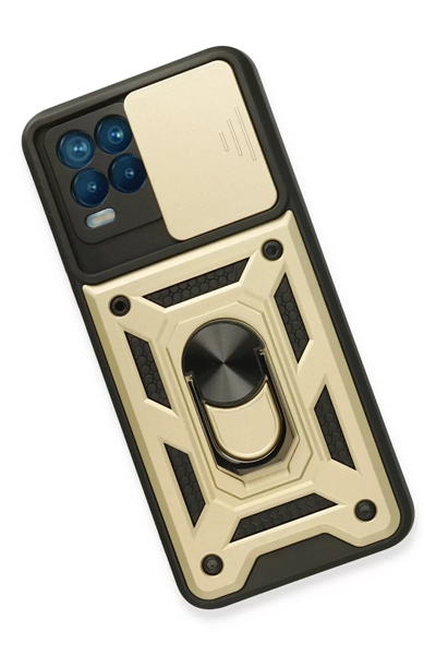 Realme 8 Kılıf Pars Lens Yüzüklü Silikon - Gold