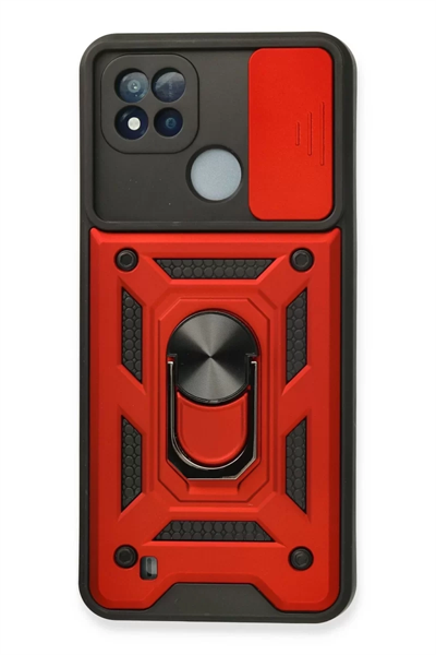 Realme C11 2021 Kılıf Pars Lens Yüzüklü Silikon - Kırmızı