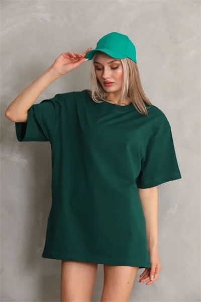 Regular Fit Tişört Bisiklet Yaka Yazlık Kısa Kol Basıc T-Shirt - Yeşil