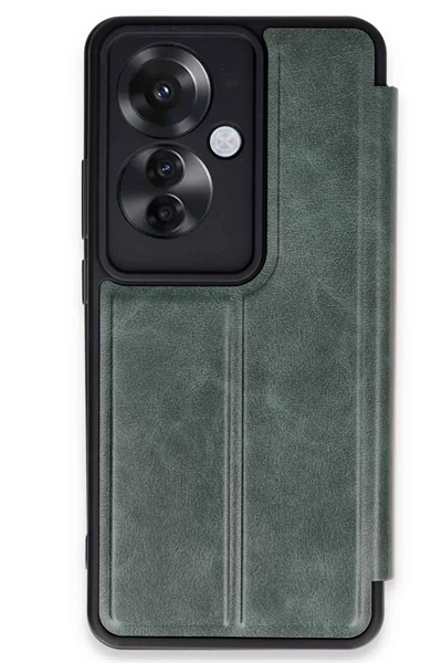 Reno 11F Kılıf Flip Cover - Koyu Yeşil