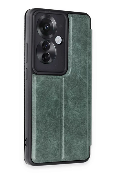 Reno 11F Kılıf Flip Cover - Koyu Yeşil