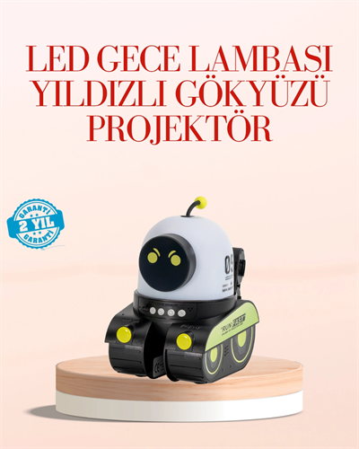 Robot Tasarımlı Bluetooth Hoparlörlü Yıldızlı Gökyüzü Projektör