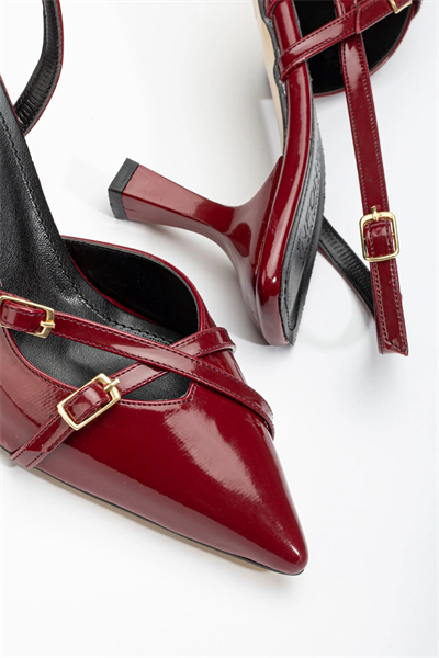 ST-005 Bordo Rugan Günlük 7 cm Topuklu Bayan Ayakkabı