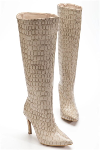 SYT-2004 Bej Kroko Günlük Bayan Çizme