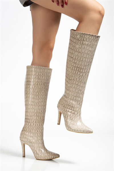 SYT-2004 Bej Kroko Günlük Bayan Çizme