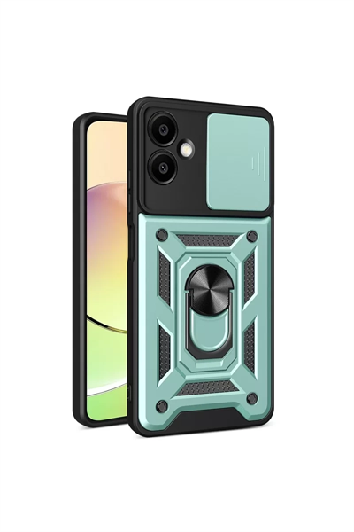 Samsung Galaxy A06 Kılıf Pars Lens Yüzüklü Silikon - Yeşil