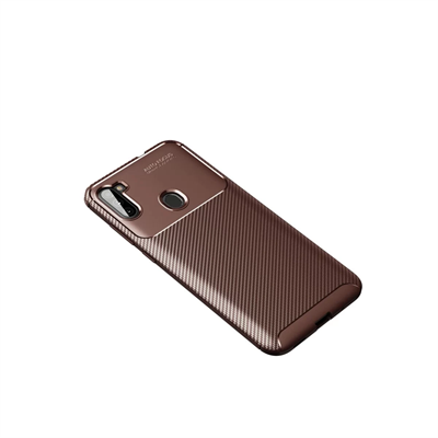 Samsung Galaxy A11 Kılıf Auto Focus Karbon Kapak - Kahverengi