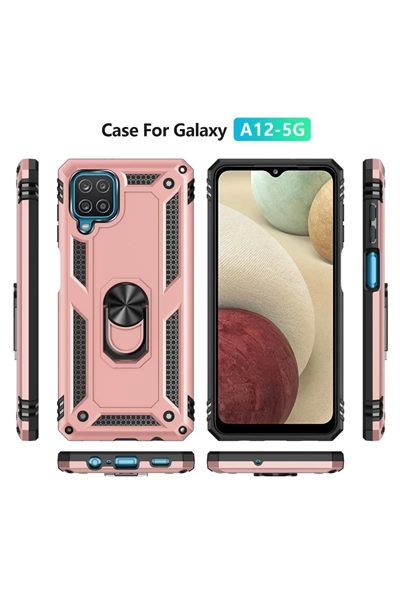 Samsung Galaxy A22 Kılıf Sofya Yüzüklü Silikon Kapak - Rose