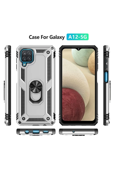 Samsung Galaxy A22 Kılıf Sofya Yüzüklü Silikon Kapak - Gümüş