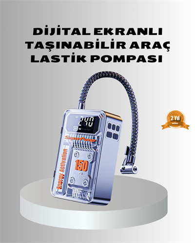 Şarjlı Kablosuz Hava Pompası – 150 PSI Basınç, LED Ekran ve 6000mAh Batarya