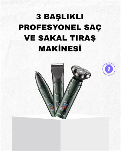 Şarjlı ve Kablosuz 3 Başlıklı Profesyonel Bakım Seti – Saç, Sakal, Burun ve Kulak Düzeltici