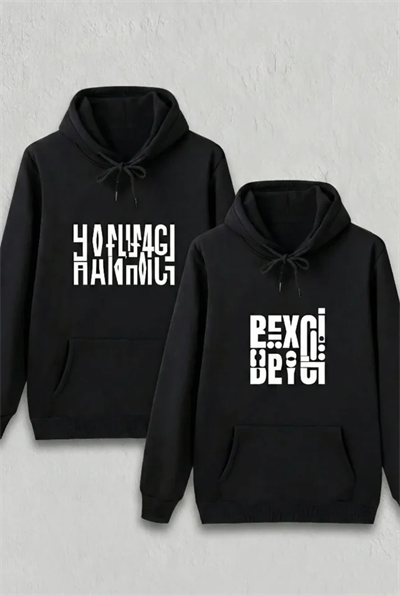 Sevgililer Günü Özel Kapüşonlu Hanımcı Baskılı Oversize Sweatshirt - Siyah