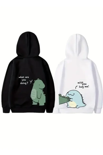 Sevgililer Günü Özel Unisex Kapüşonlu Baskılı Oversize Sweatshirt - Siyah