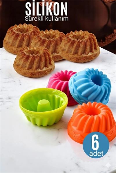 Silikon Göbekli Muffin CupCake Kalıbı - Sürekli Kullanım Muffin Kek Kalıbı 6 ADET
