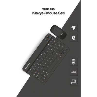Siyah Kablosuz Klavye Ve Mouse Seti