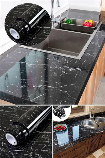 Siyah Mermer Desenli Yapışkanlı Kaplama Kağıdı 5 Metre
