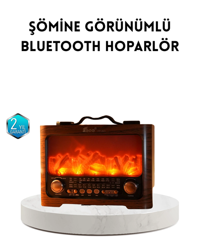 Şömine Efektli Solar Hoparlör Bluetooth 5.3 Radyo AUX USB TF Destekli