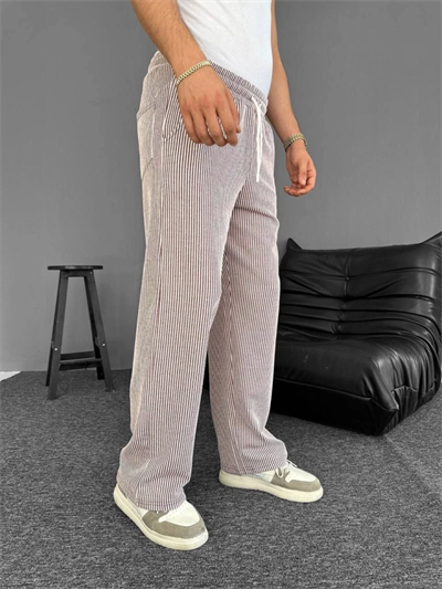 Su Yolu Çizgili Cepli Pantalon - Kahverengi