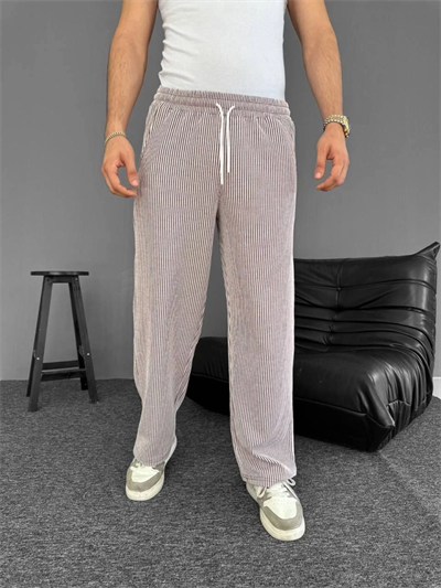 Su Yolu Çizgili Cepli Pantalon - Kahverengi