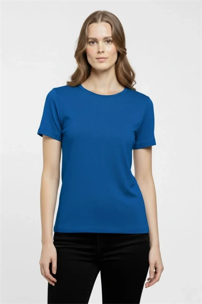 T-Shirt Bisiklet Yaka Slim Fit Likralı Tişört Günlük Basic Body - İndigo