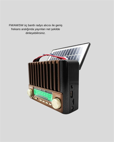 Taşınabilir Hoparlör Güneş Panelli Bluetooth USB SD FM AM SW Radyo