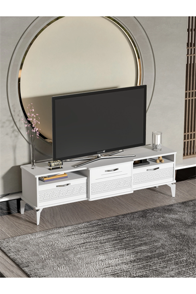 Tv Sehpası Tv Ünitesi 160 Cm Gümüş Beyaz Mistral 5073