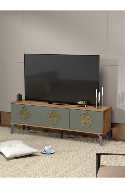 Tv Sehpası Tv Ünitesi Atlantik Çam Antrasit Gold 160 Cm Saraylı 5060