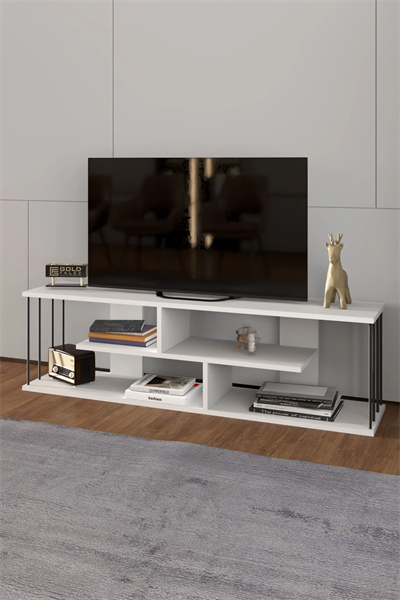 Tv Sehpası Tv Ünitesi Raflı 140 Cm Gzd Beyaz