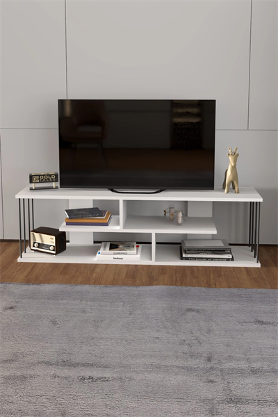 Tv Sehpası Tv Ünitesi Raflı 140 Cm Gzd Beyaz