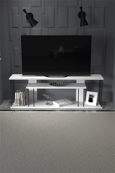 Tv Sehpası Tv Ünitesi Raflı 140 Cm Gzd Plus Beyaz