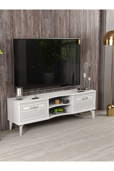 Tv Sehpası Tv Ünitesi Vera Beyaz Çizgili 5053