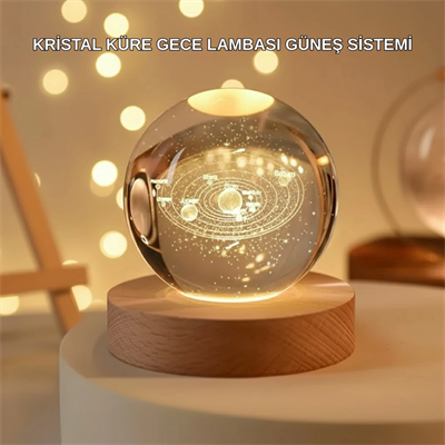 USB Bağlantılı Işıklı Kristal Küre Modern Ahşap Tabanlı Dekor