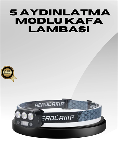 USB Şarjlı LED Kafa Lambası 300 Lümen Güç Göstergeli