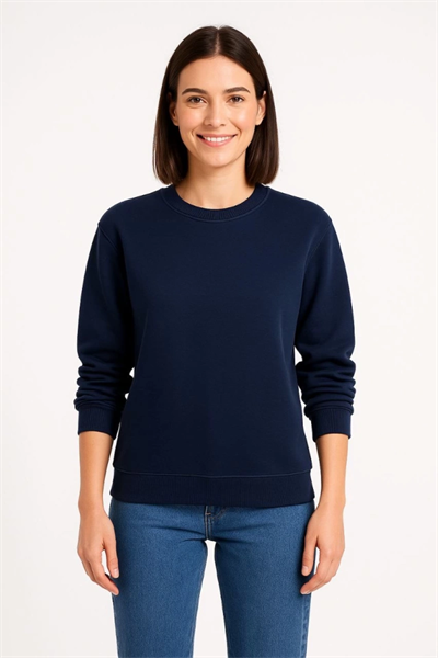 Üç İplik Düz Bisiklet Yaka SweatShirt - Lacivert