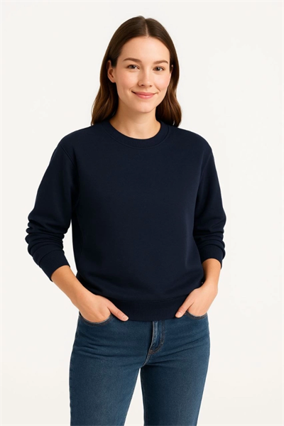 Üç İplik Düz Bisiklet Yaka SweatShirt - Lacivert