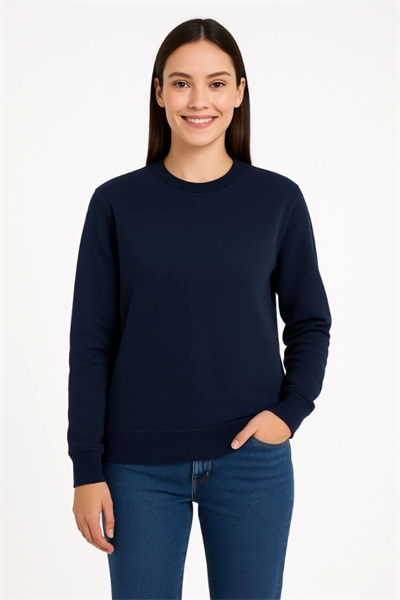 Üç İplik Düz Bisiklet Yaka SweatShirt - Lacivert